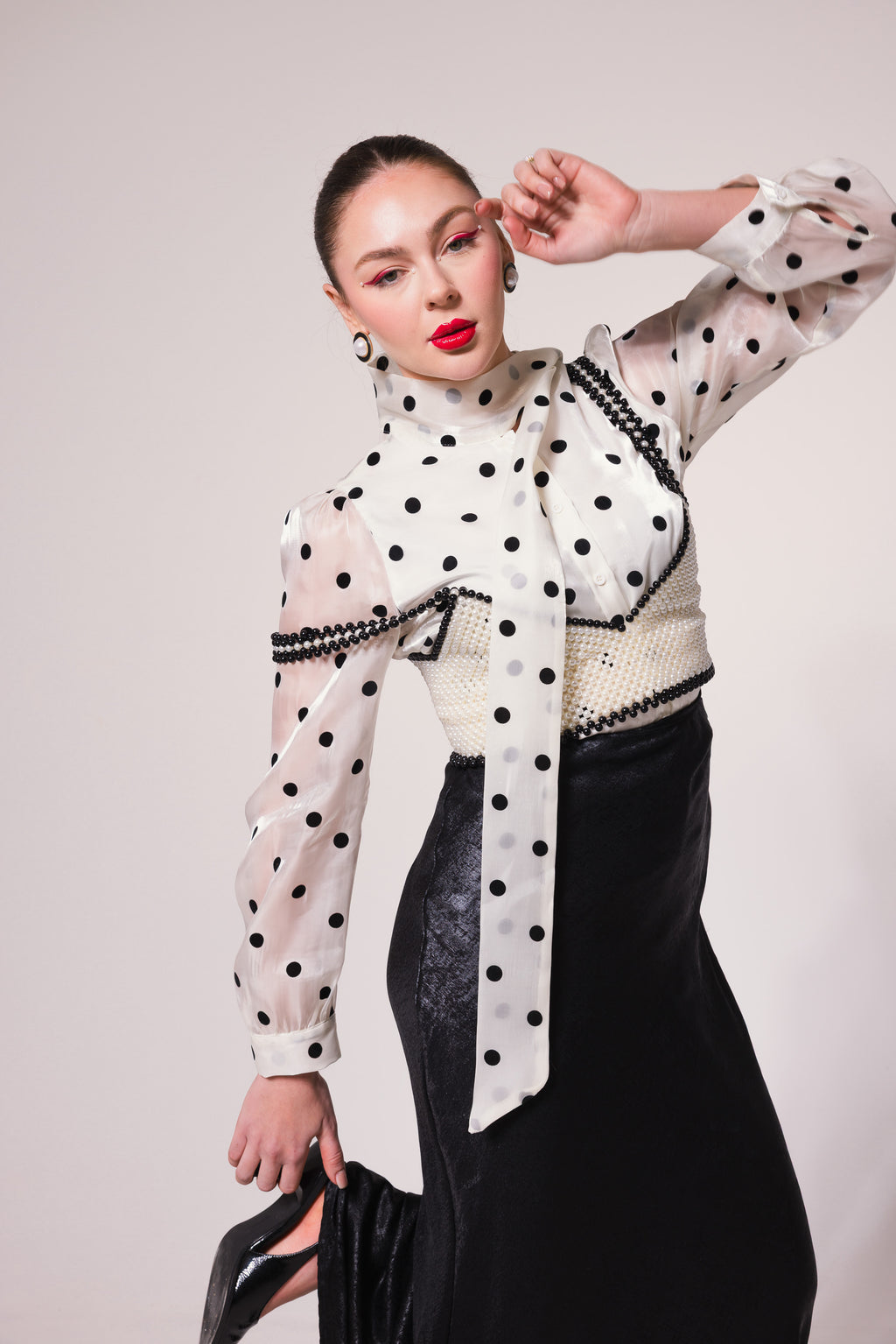Polka Dot Ribbon Blouse