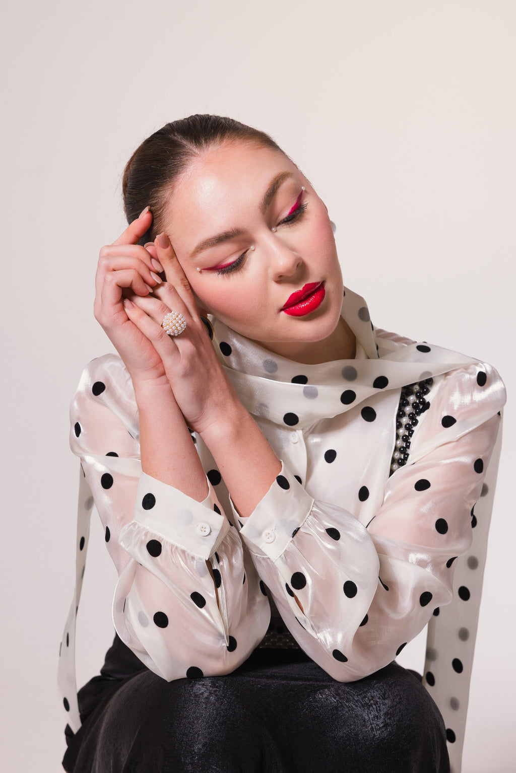 Polka Dot Ribbon Blouse