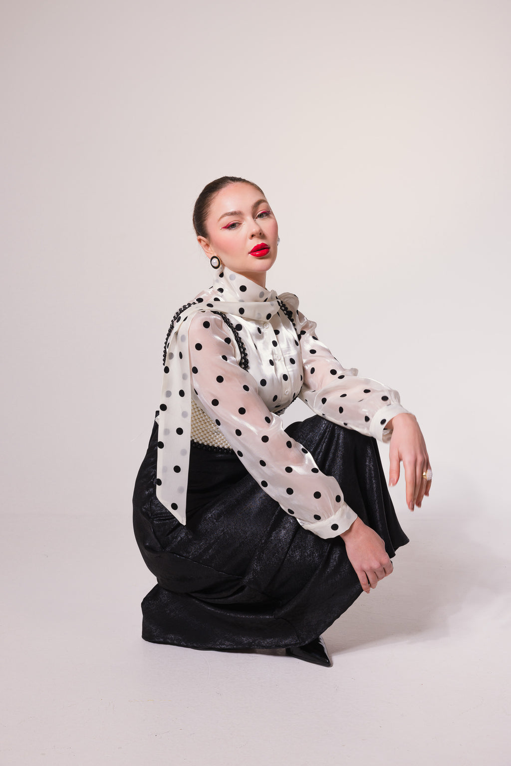 Polka Dot Ribbon Blouse