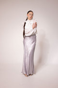 Silver Metallic Textured Satin Skirt